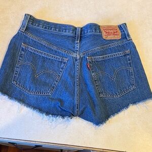 Levi's Dark Blue Denim Frayed Cutoff Shorts